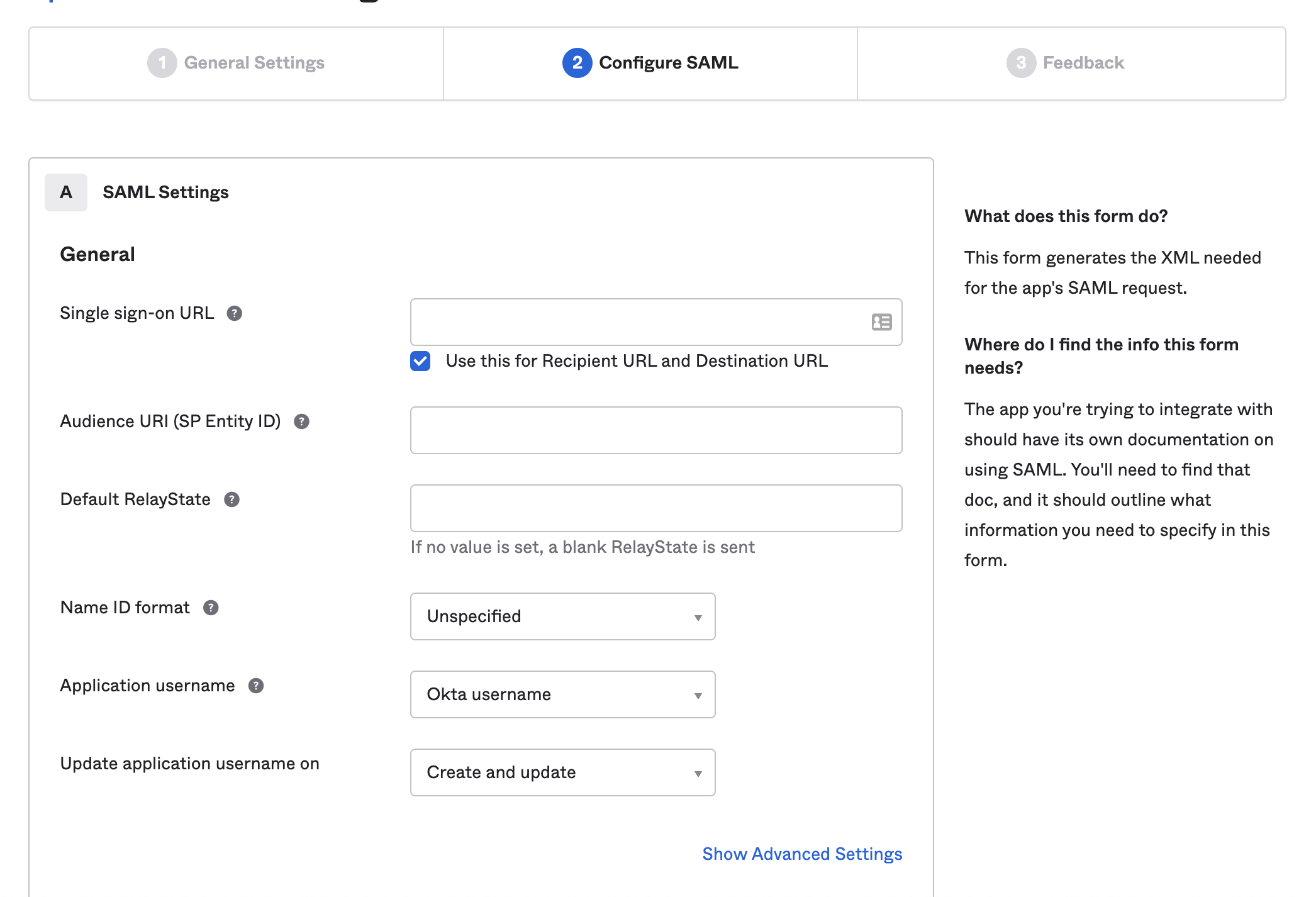 Input the correct settings in SAML settings